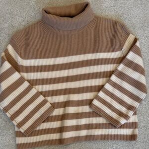 J. Crew Brown and Cream Striped Turtleneck Sweater